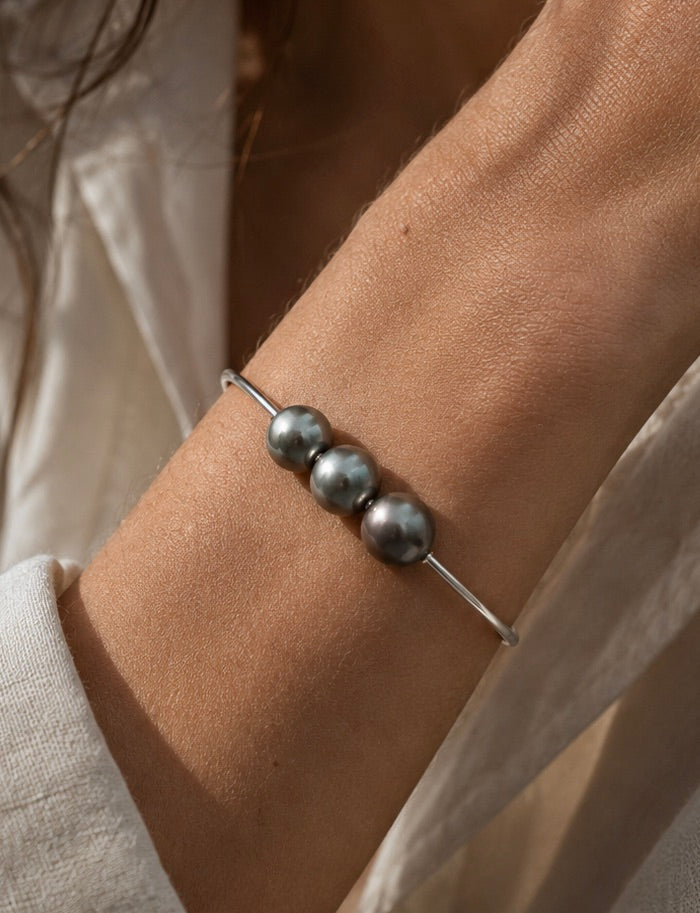 Raivavaie 3 perles de Tahiti sur argent 925