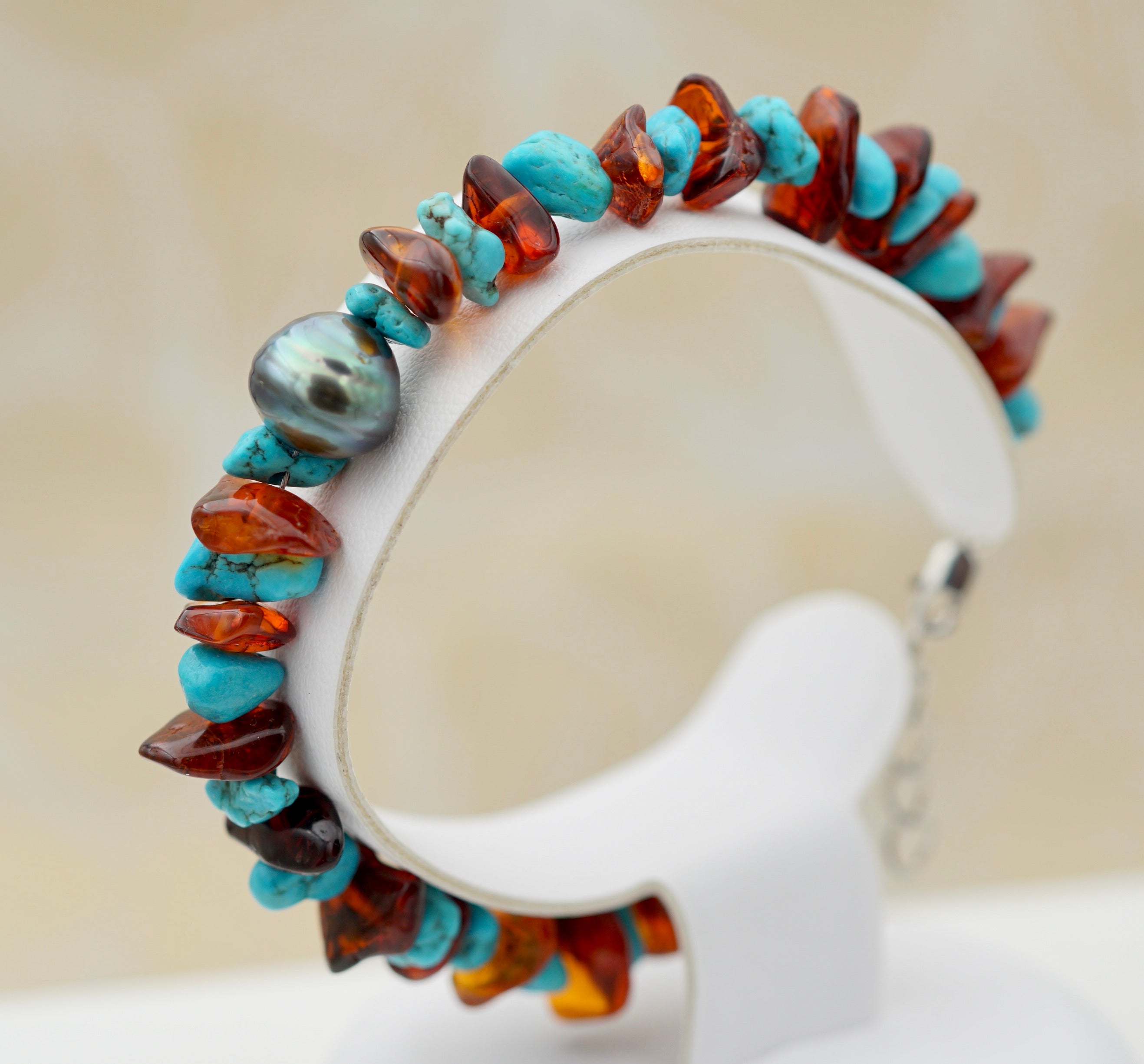 Collection poeiti perle baroque sur ambre et turquoise