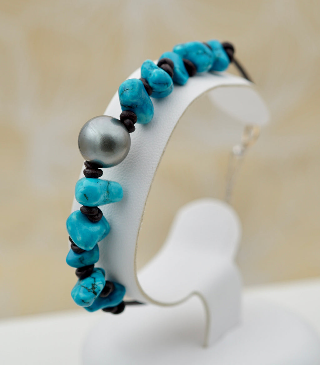 Collection Monoi perle de 11.4mm et veritables pierres turquoises