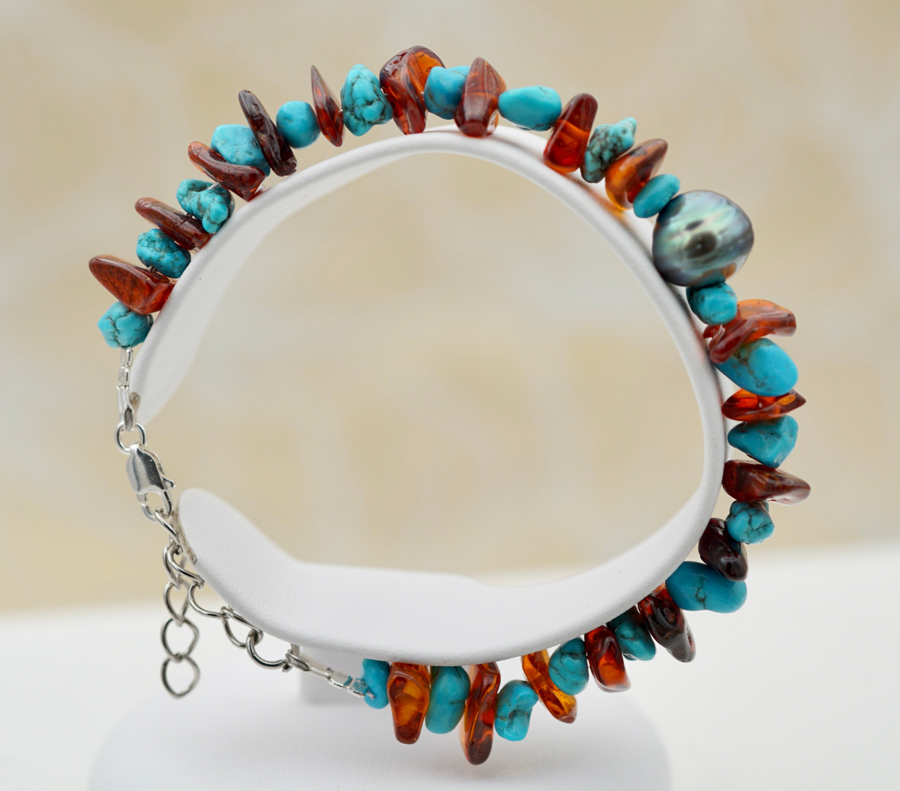 Collection poeiti perle baroque sur ambre et turquoise