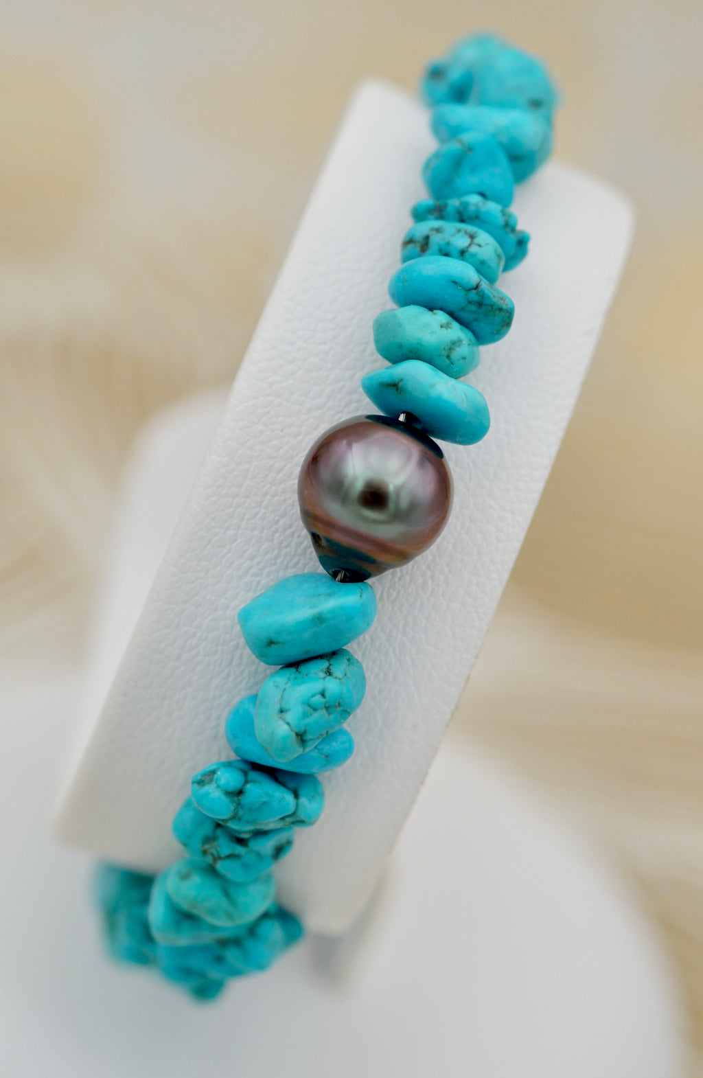 Collection Poeiti - pierres turquoises & perle de 8.2mm