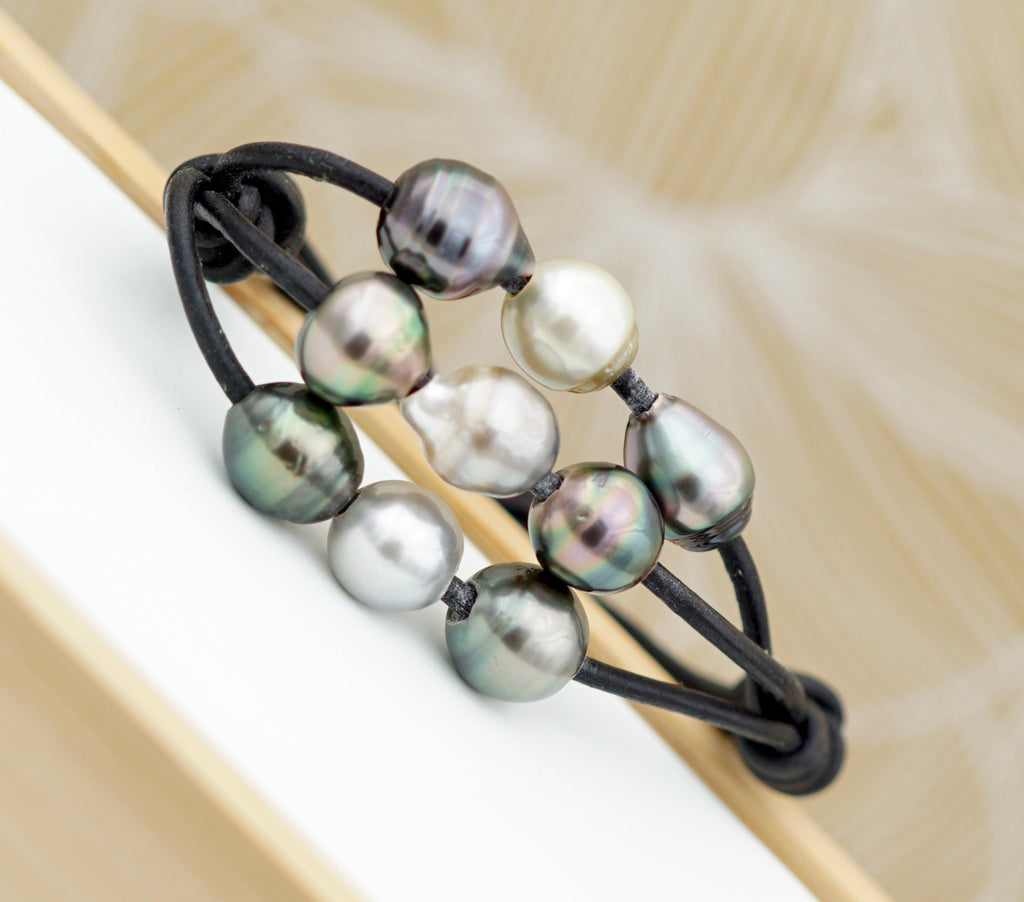Collection Ahonu 10 perles multicolores sur cuir