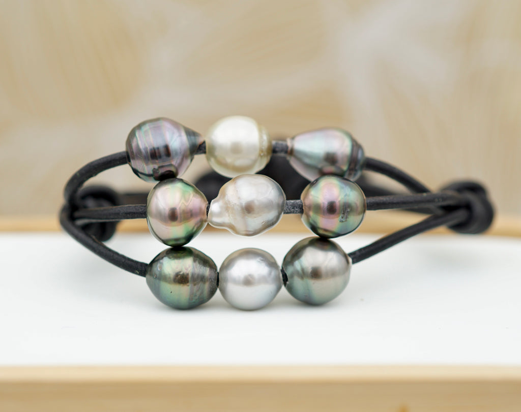 Collection Ahonu 10 perles multicolores sur cuir