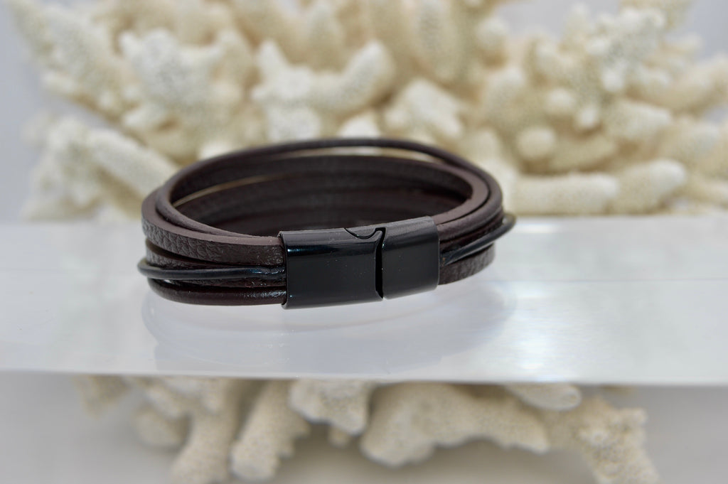 Collection Tane Deux perles cerclées sur cuir véritable