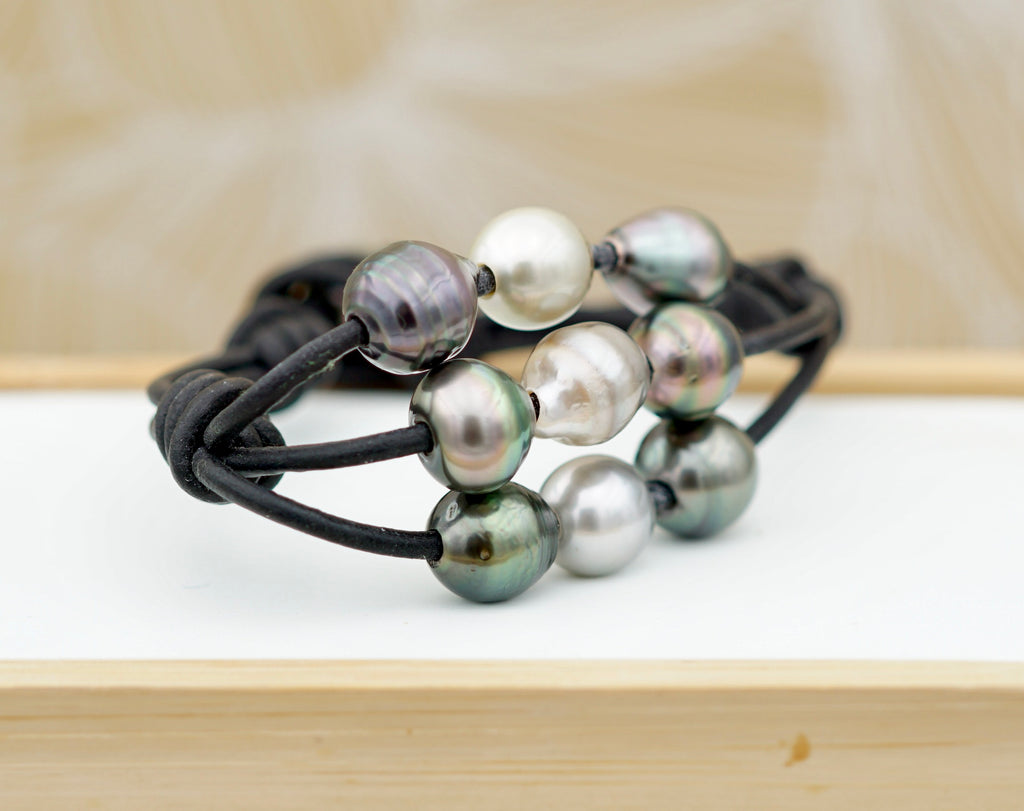 Collection Ahonu 10 perles multicolores sur cuir