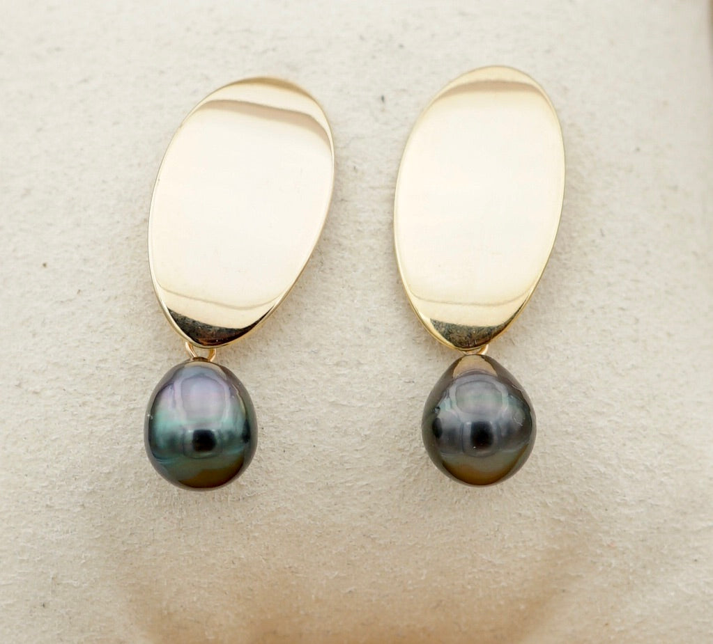 Papenoo perles de Tahiti montées en boucles d'oreilles doré a l'or fin 14k