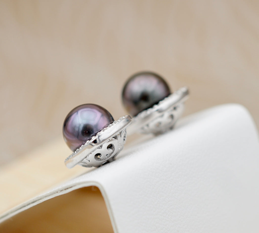 Rangiroa perles de Tahiti de 8.4mm montées en boucles d'oreilles sur argent